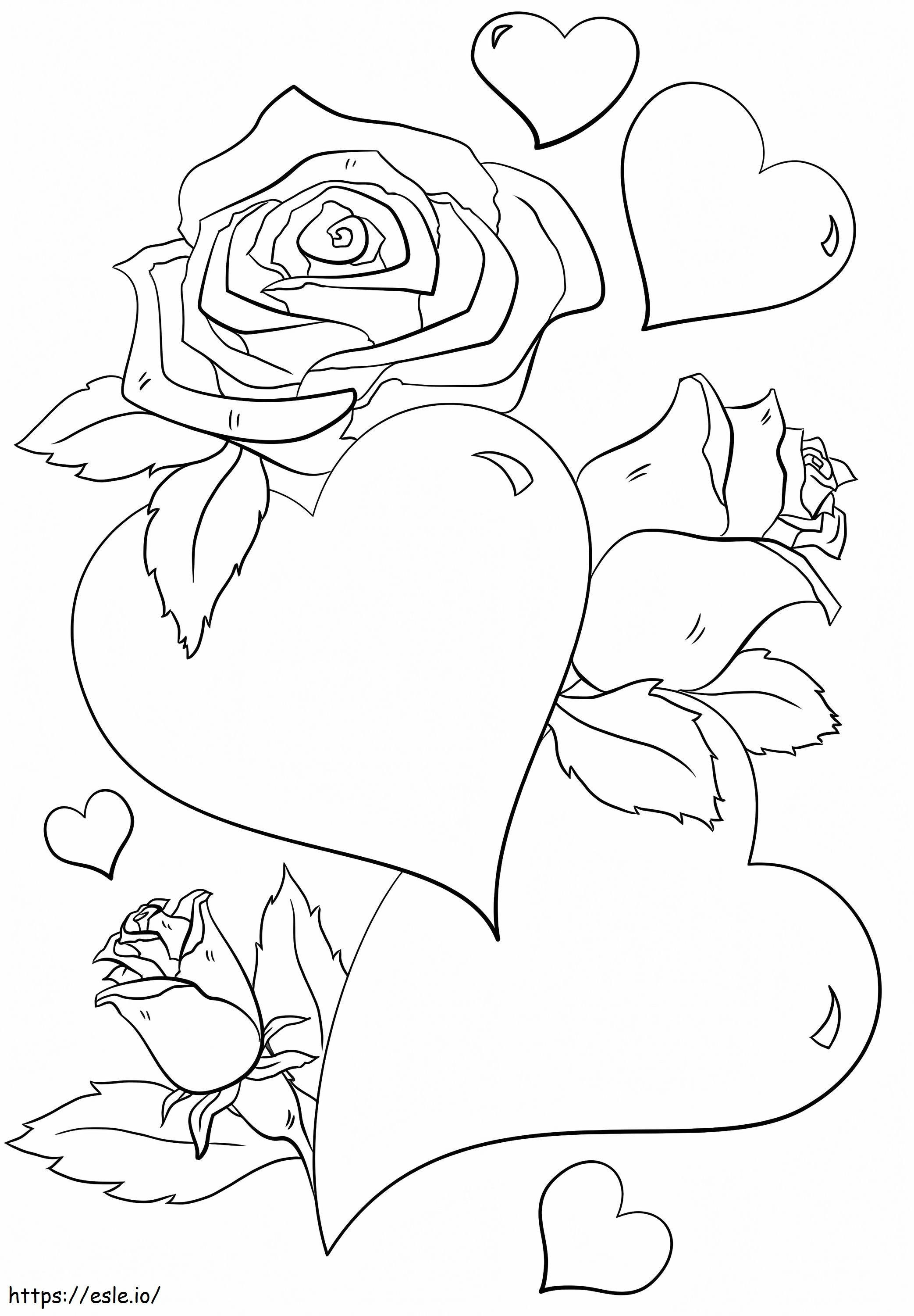 Roses Hearts coloring page