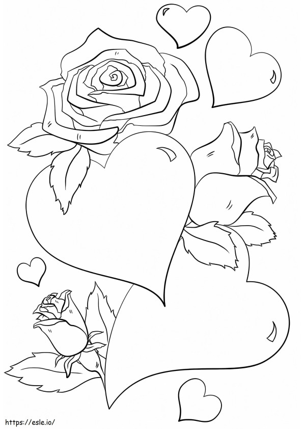 Roses Hearts coloring page