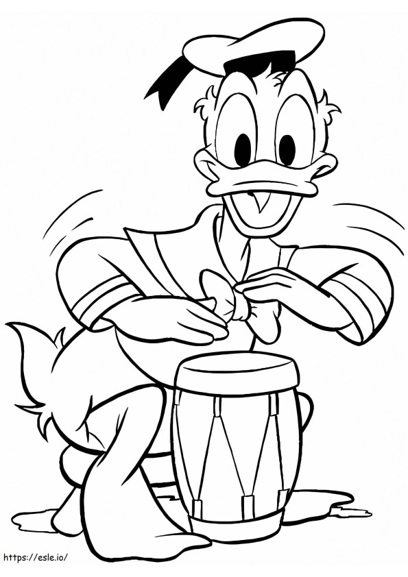 Pato Donald tocando instrumentos musicais para colorir