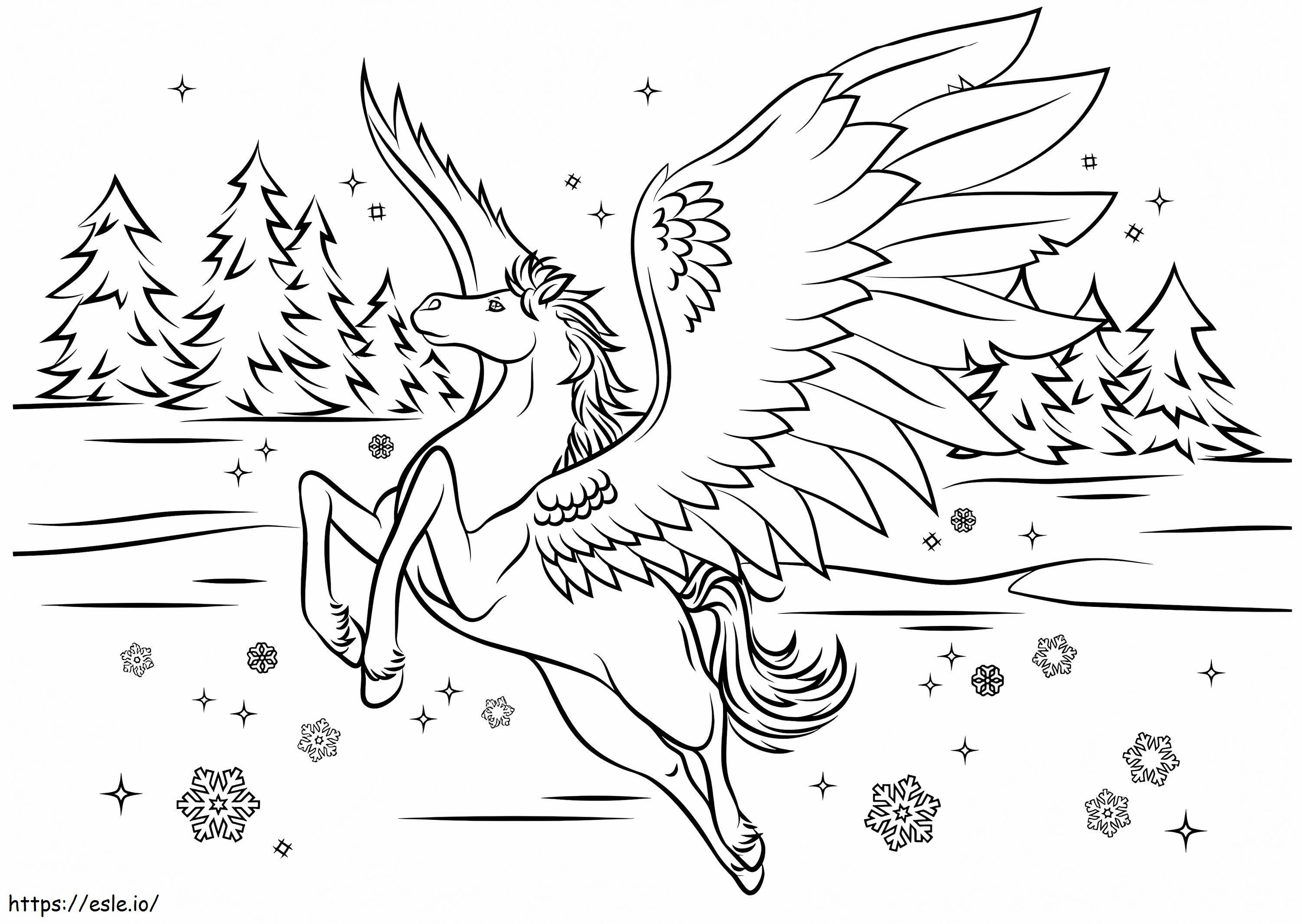  Pegasus în iarnă A4 de colorat