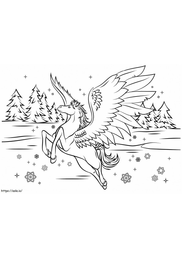  Pegasus în iarnă A4 de colorat