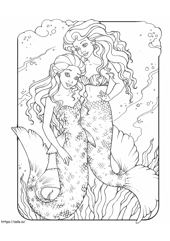 Mother And Daughter Mermaid coloring page