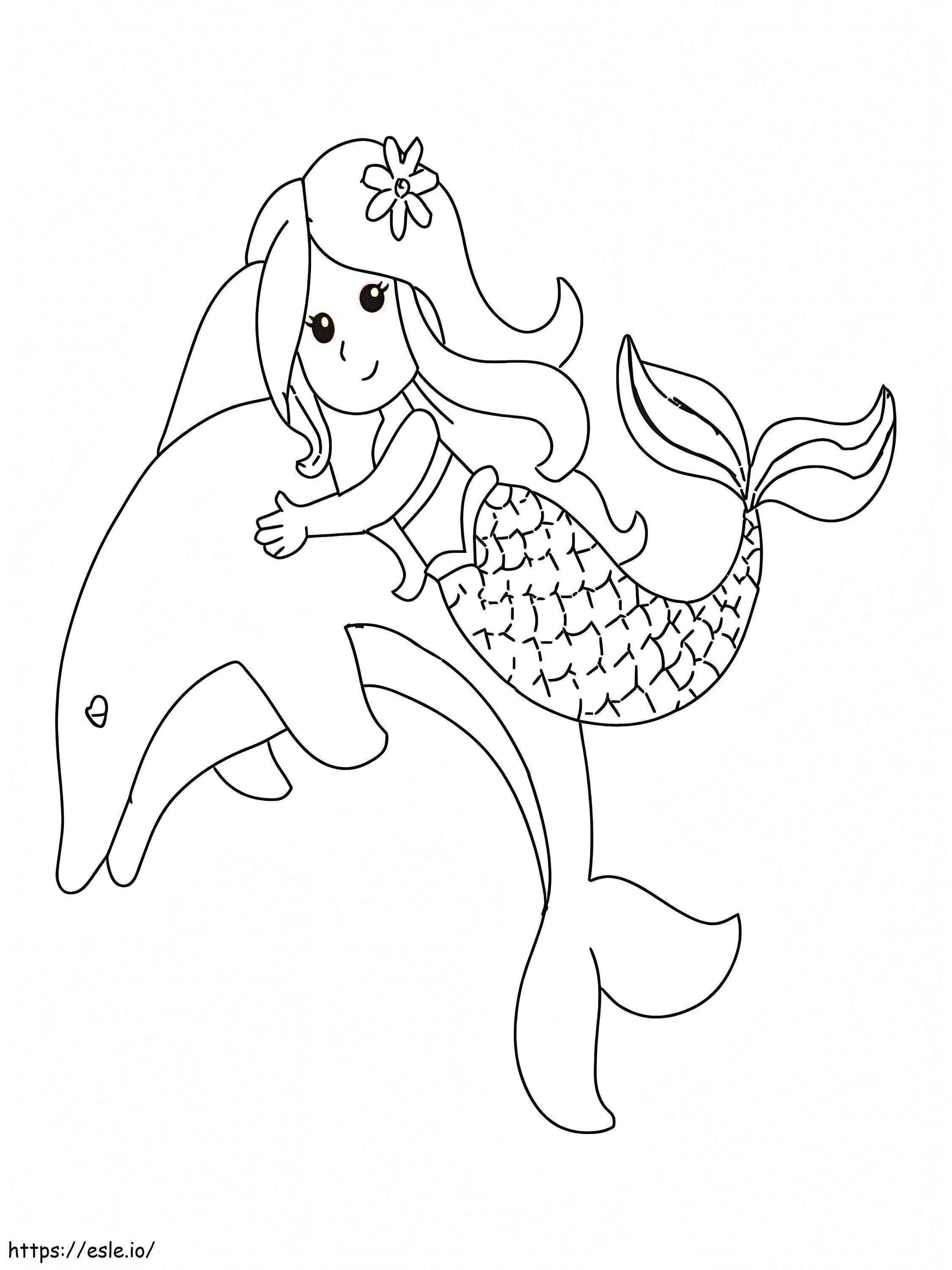 Feliz sereia e golfinho para colorir