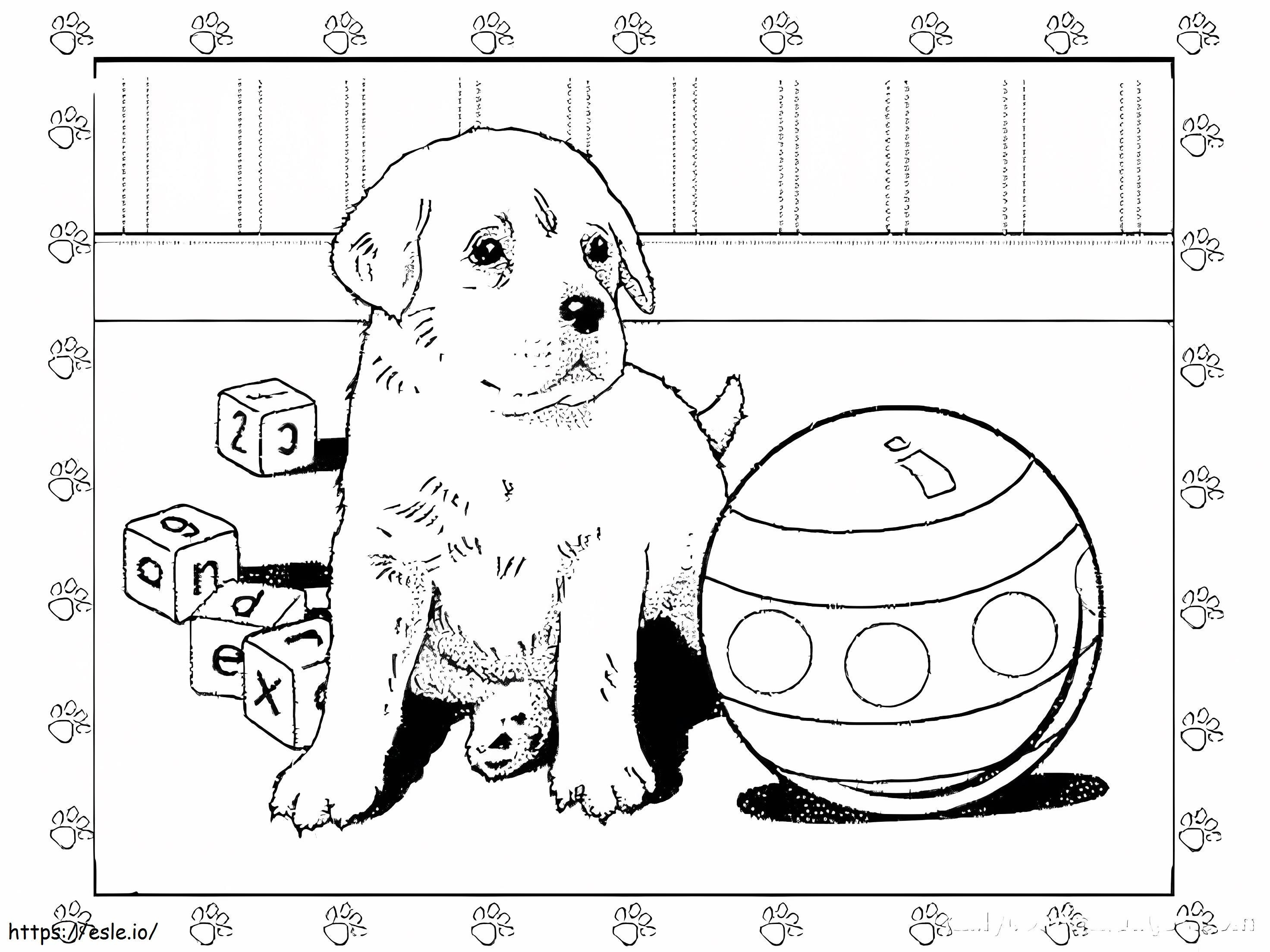 Pet Dog And His Toy For Coloring coloring page