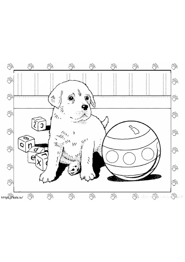 Huisdier Hond En Zijn Speelgoed Om In Te Kleuren kleurplaat kleurplaat