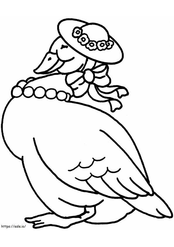 Pato com chapéu e colar de pérolas para colorir