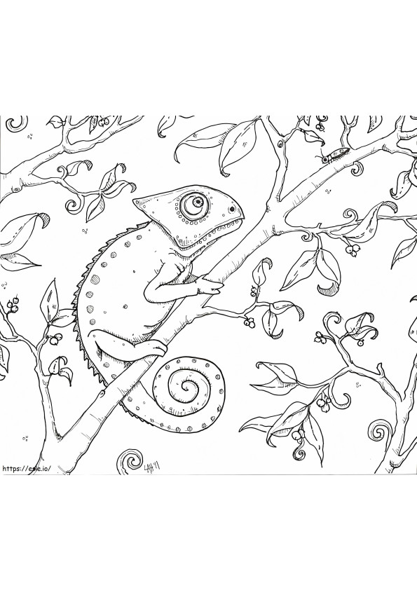 Coloriage Caméléon sur un arbre à imprimer dessin