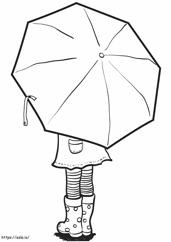 Tyttö pitelee sateenvarjoa värityskuva