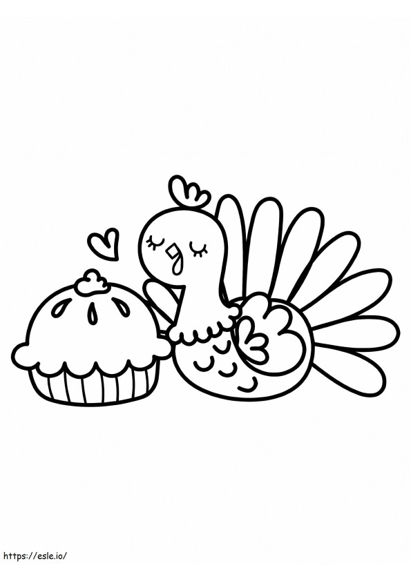 Coloriage Dinde et cupcake de Thanksgiving à imprimer dessin
