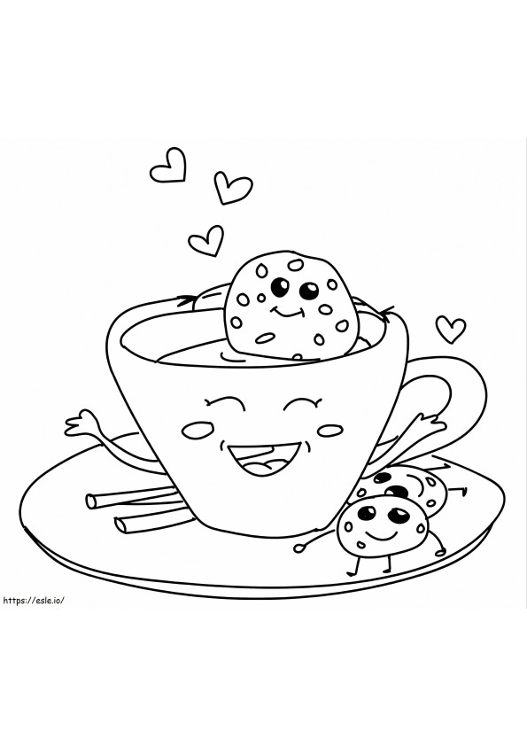Cute Hot Chocolate And Cookies coloring page