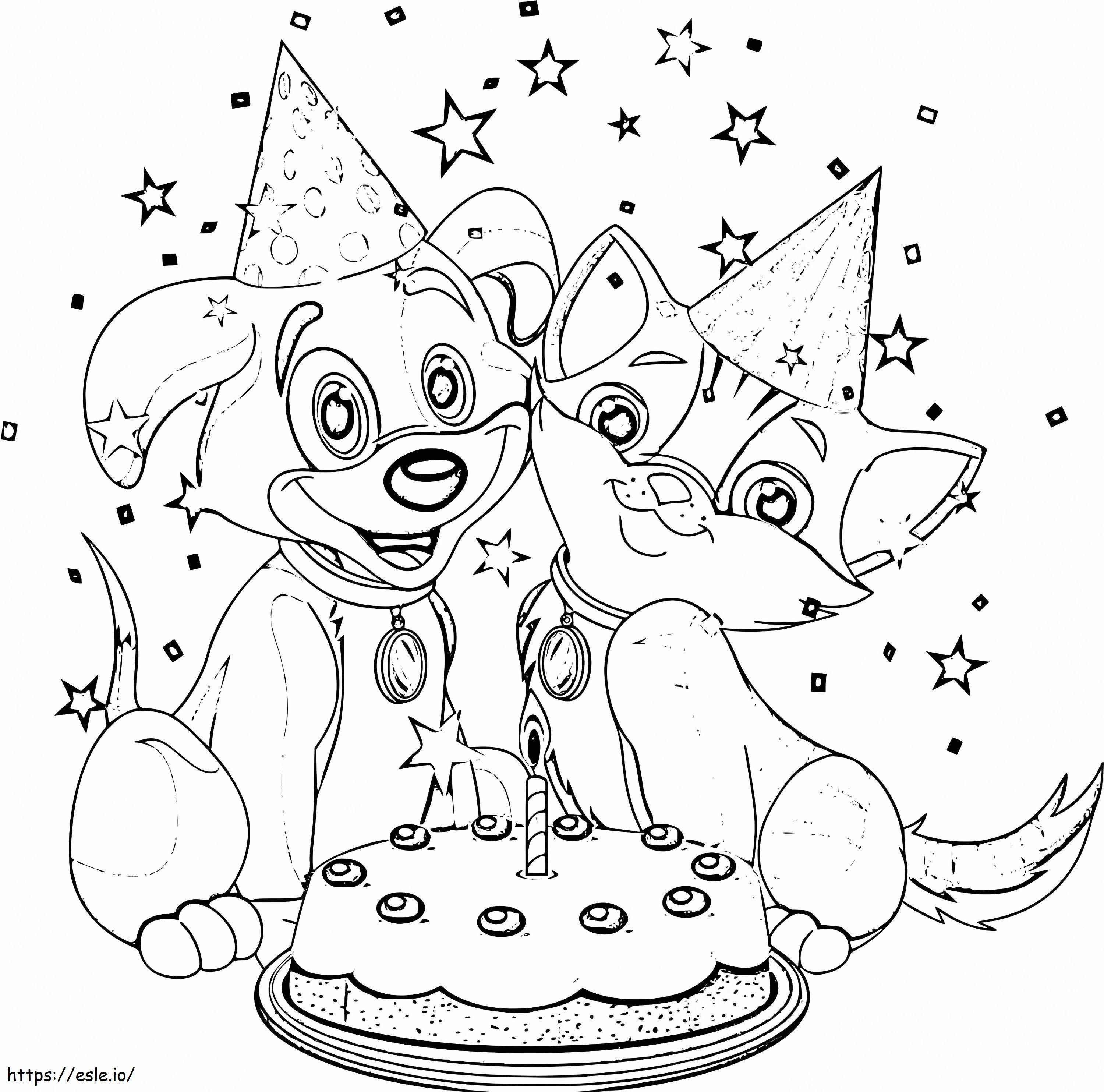 Cumpleaños de perro y gato para colorear