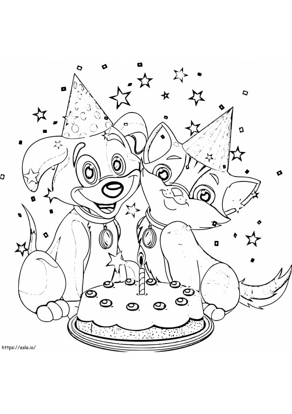 Kutya és Macska Születésnapja kifestő