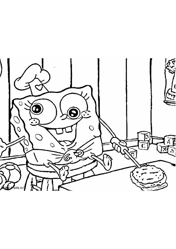 Funny Baby Spongebob Sitting Cleaning coloring page