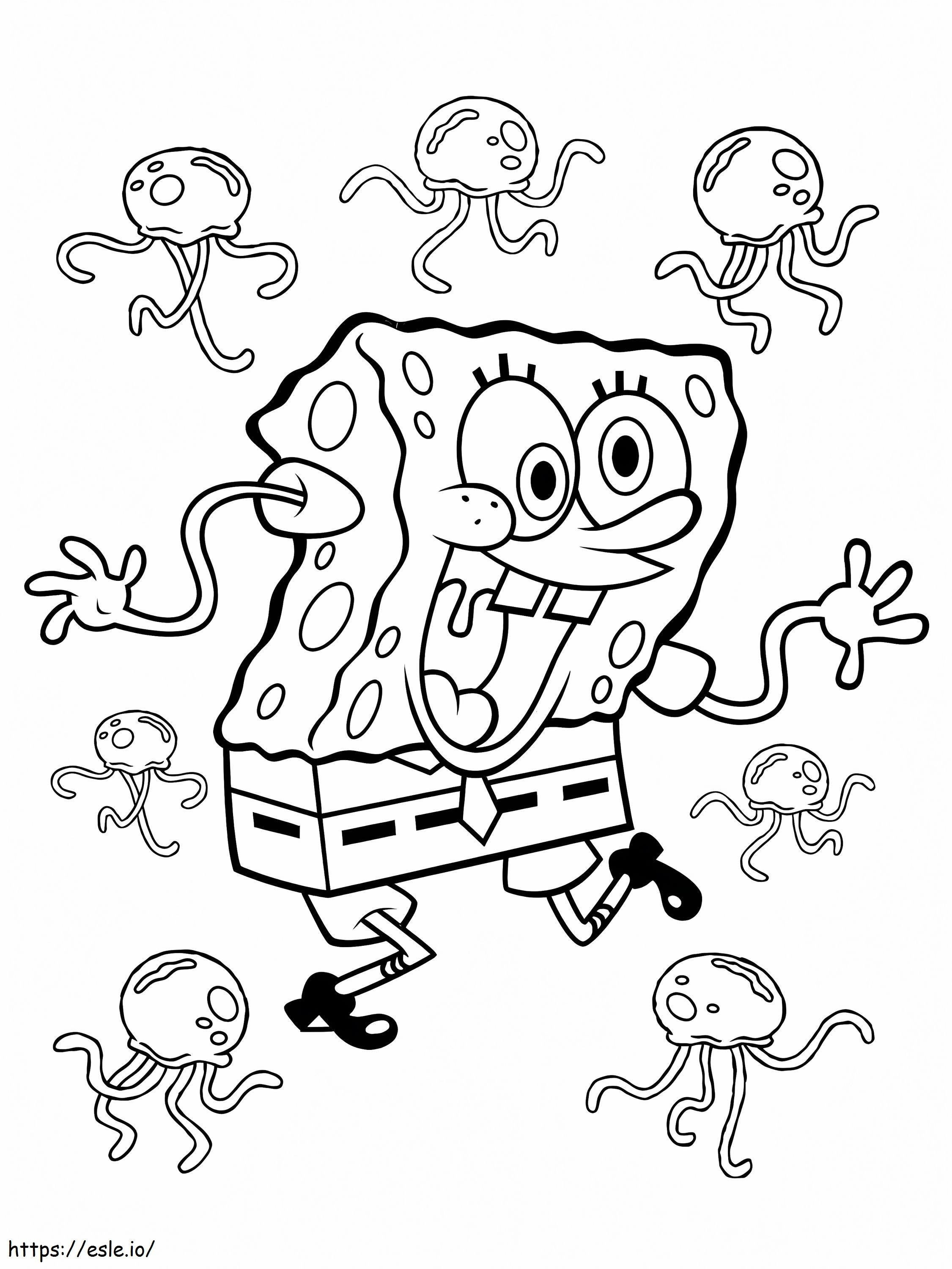 SpongeBob și meduze de colorat