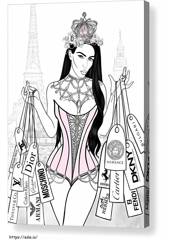 Coloriage Kim Kardashian et la marque à imprimer dessin