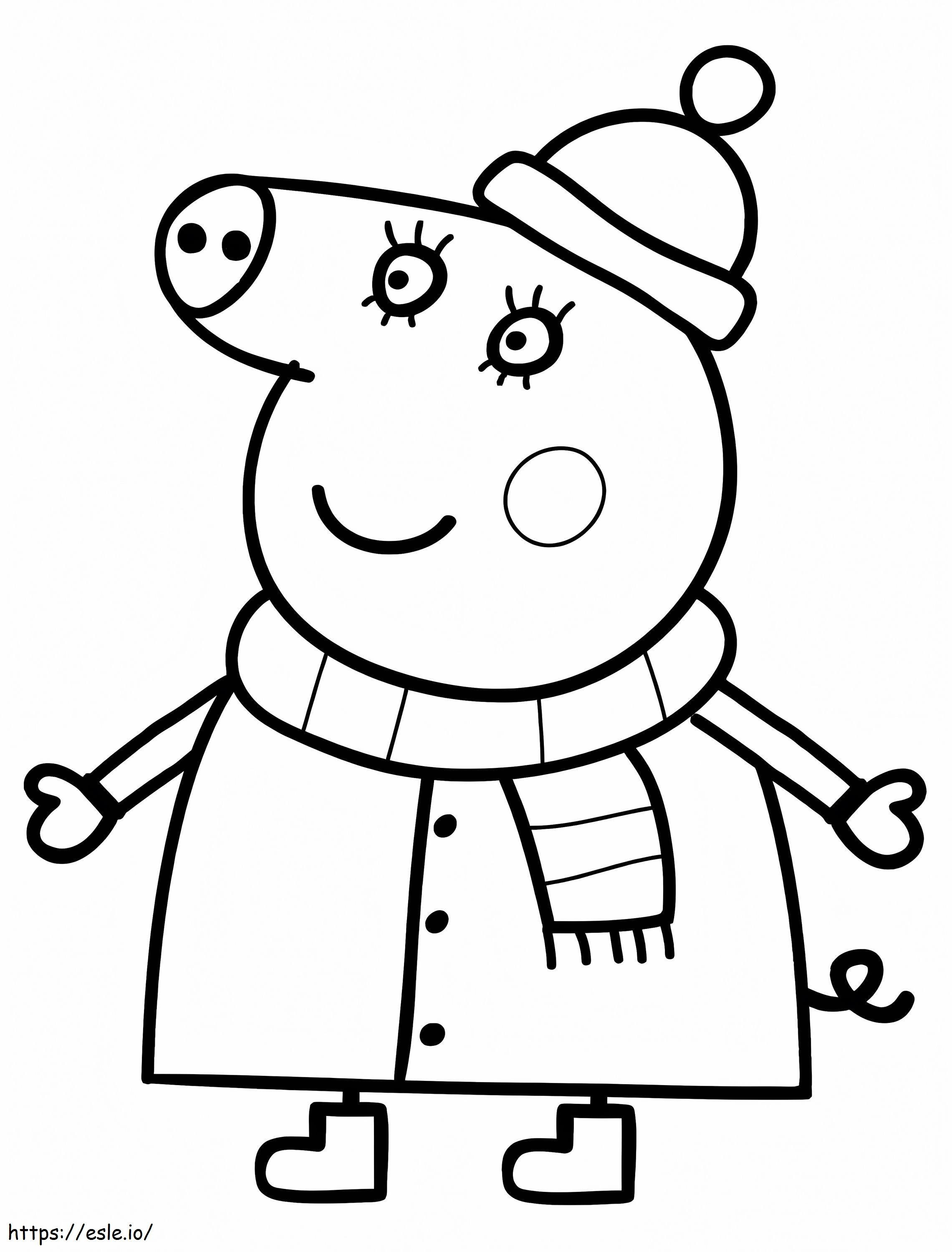 Coloriage maman cochon en costume d'hiver à imprimer dessin