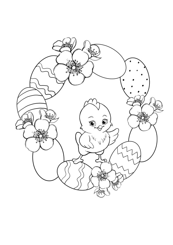 Easter wreath to print and color for free