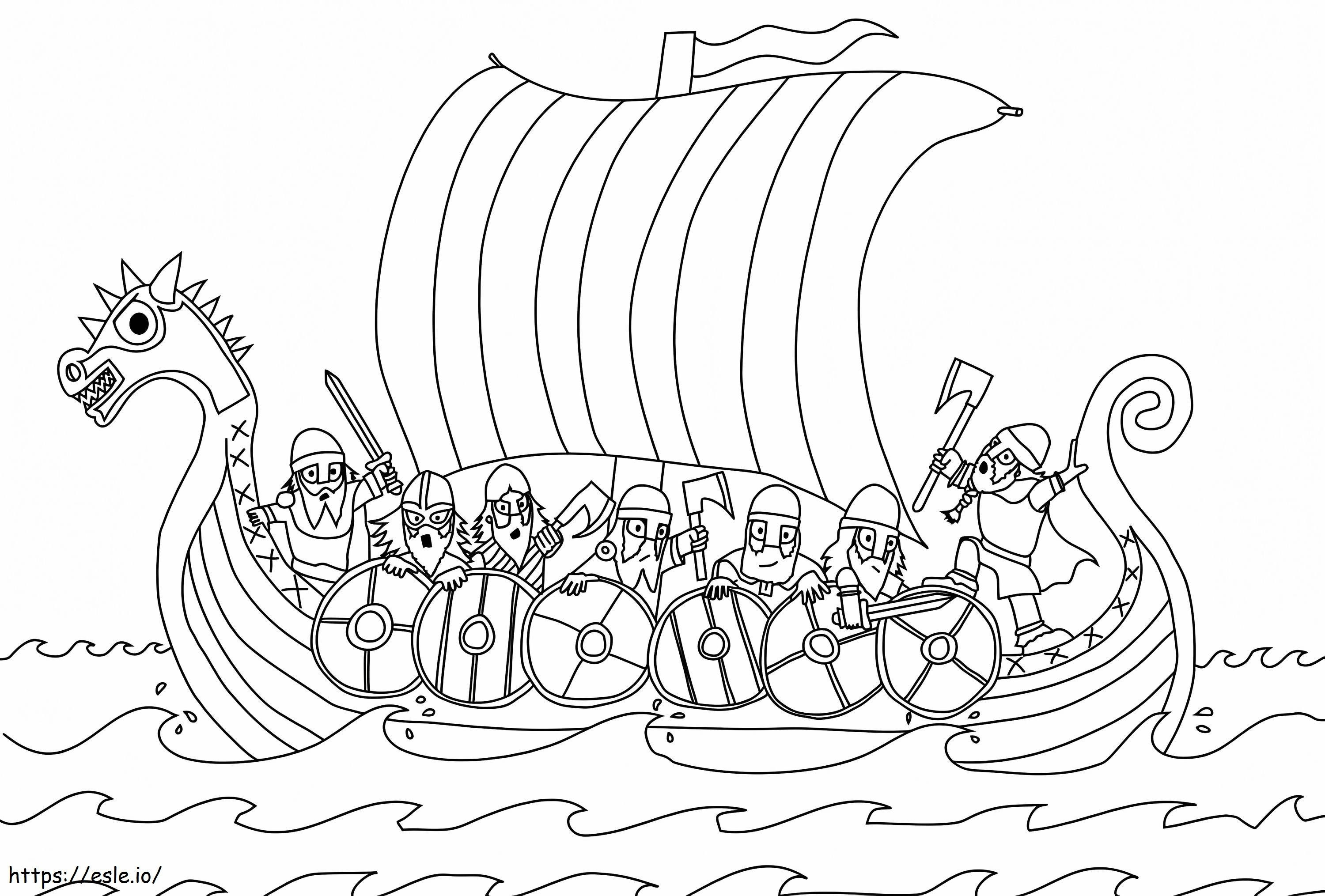 Vikingi pe barcă de colorat