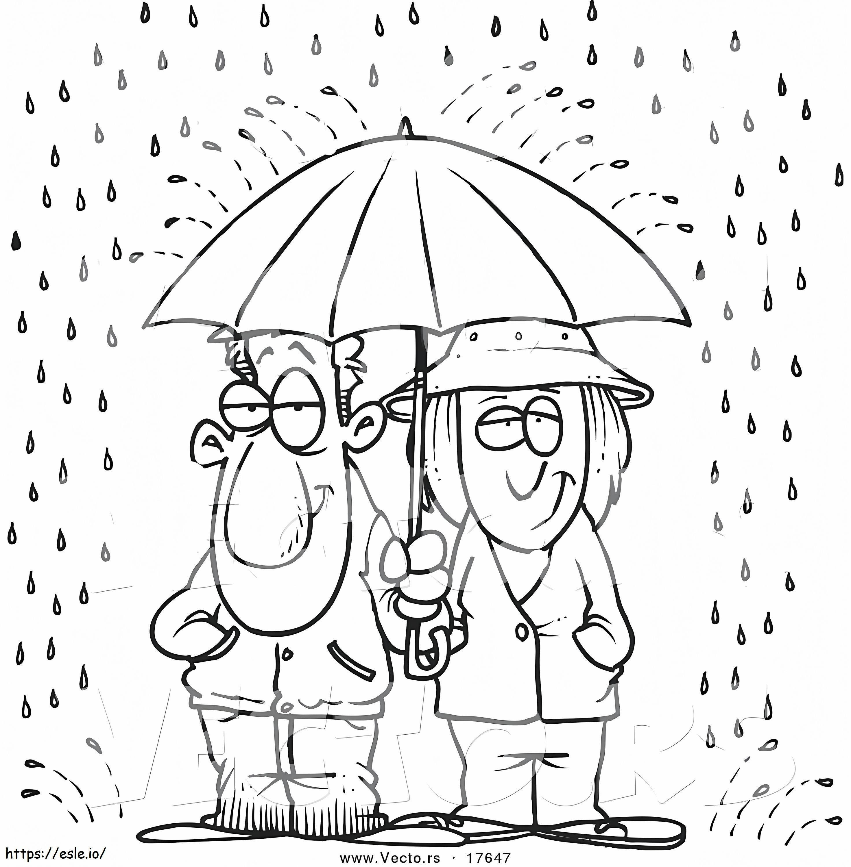 Girl And Boy In Rain coloring page