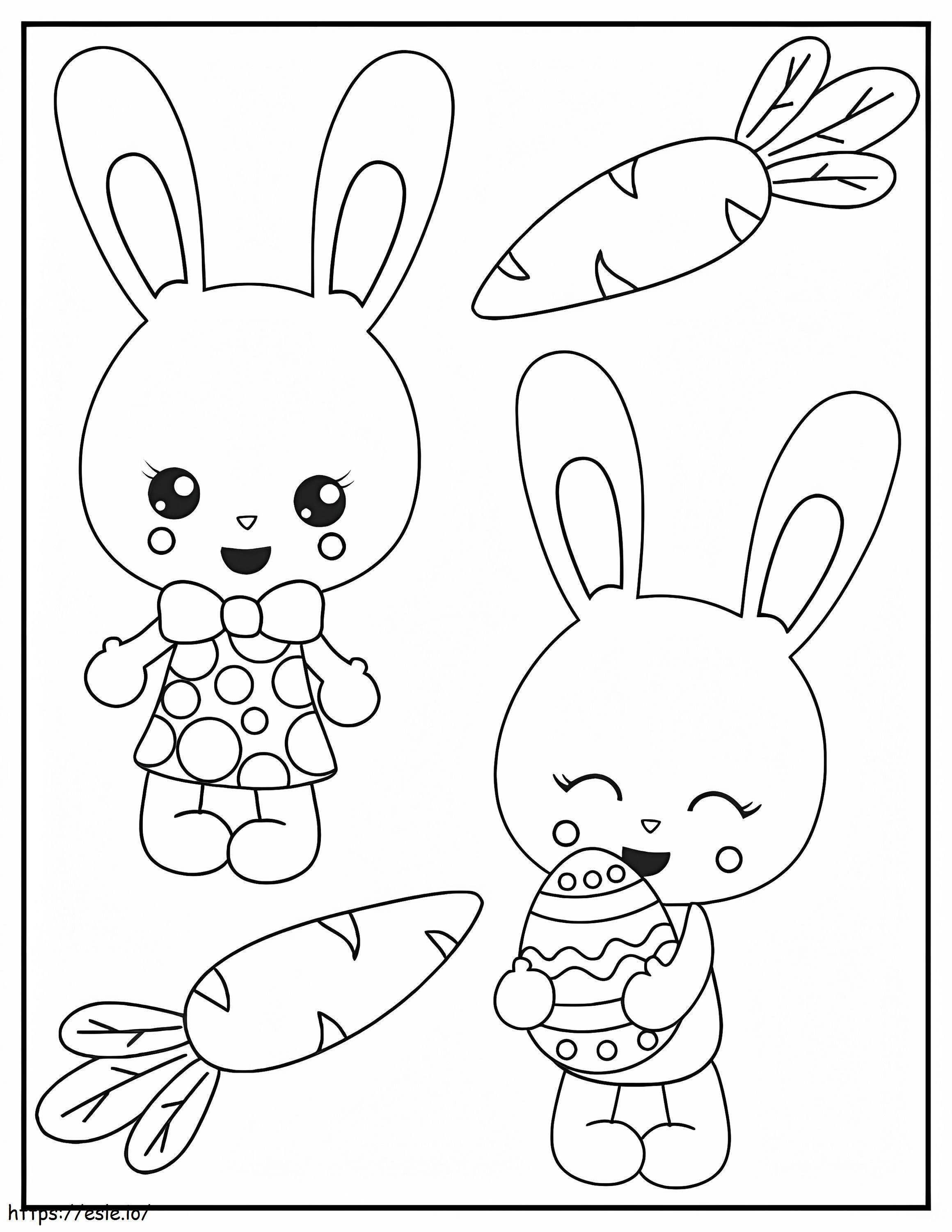 Coloriage Deux lapins avec carotte et oeuf de Pâques à imprimer dessin
