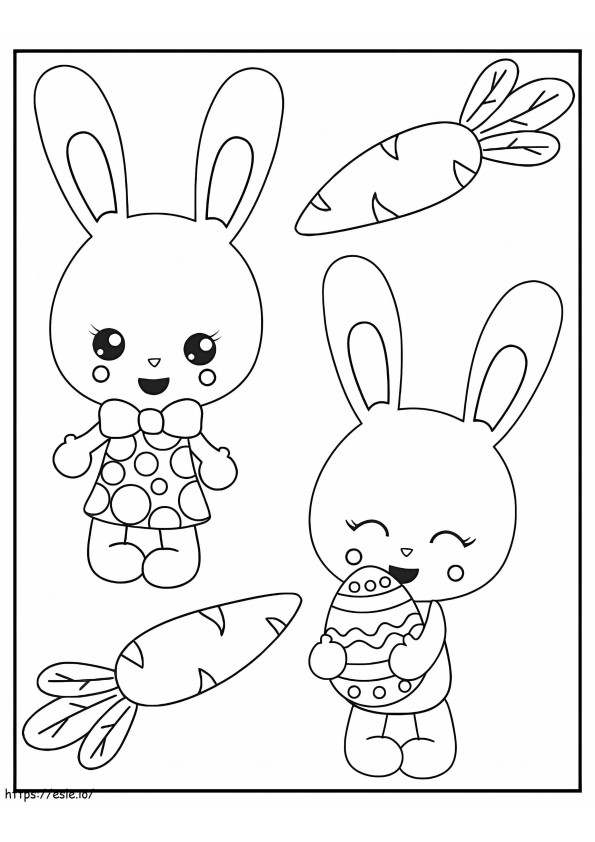 Zwei Kaninchen mit Karotte und Osterei ausmalbilder