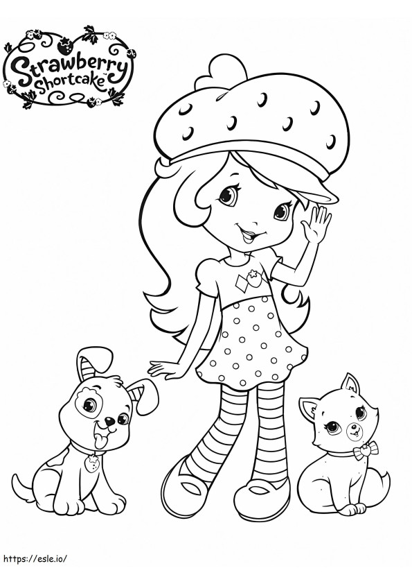 Strawberry Shortcake With Pupcake And Custard coloring page
