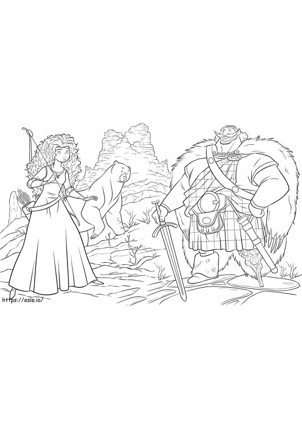 La principessa Merida e il re Fergus da colorare