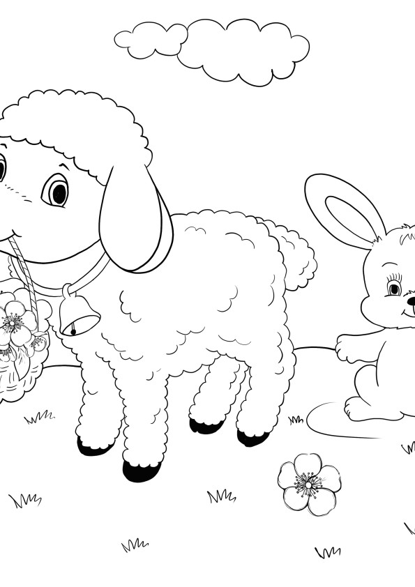 Coloriage agneau et lapin de Pâques