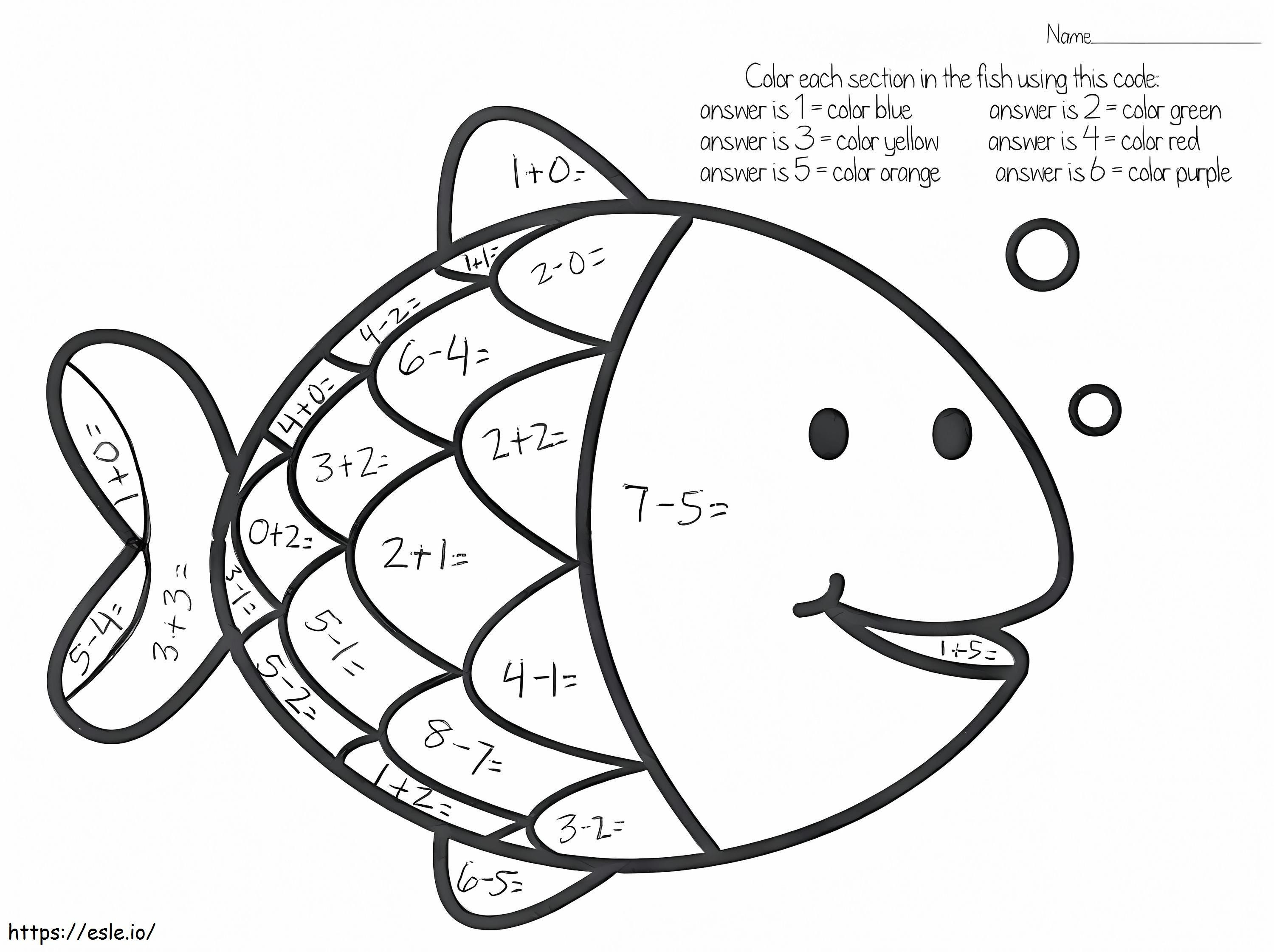 Planilha de matemática de peixe para colorir