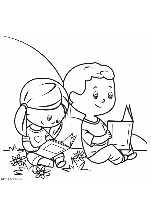 Two Children Reading coloring page