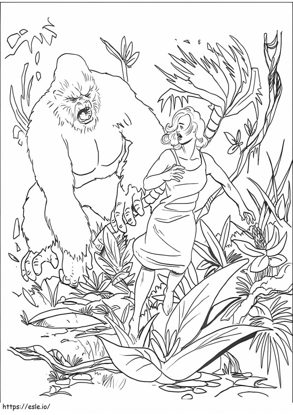 King Kong urmărește fata care alergă de colorat