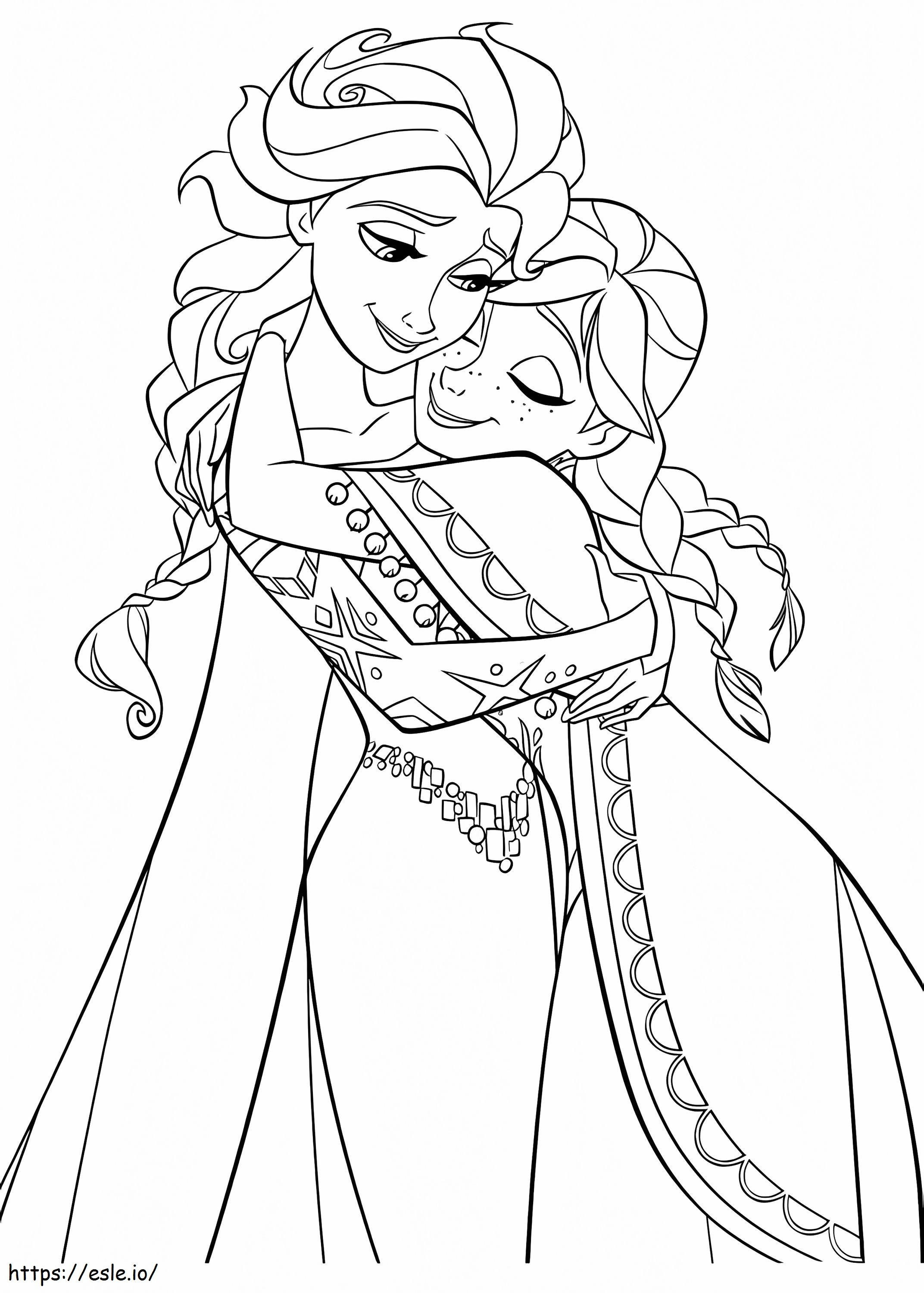 Anna abraza a Elsa para colorear