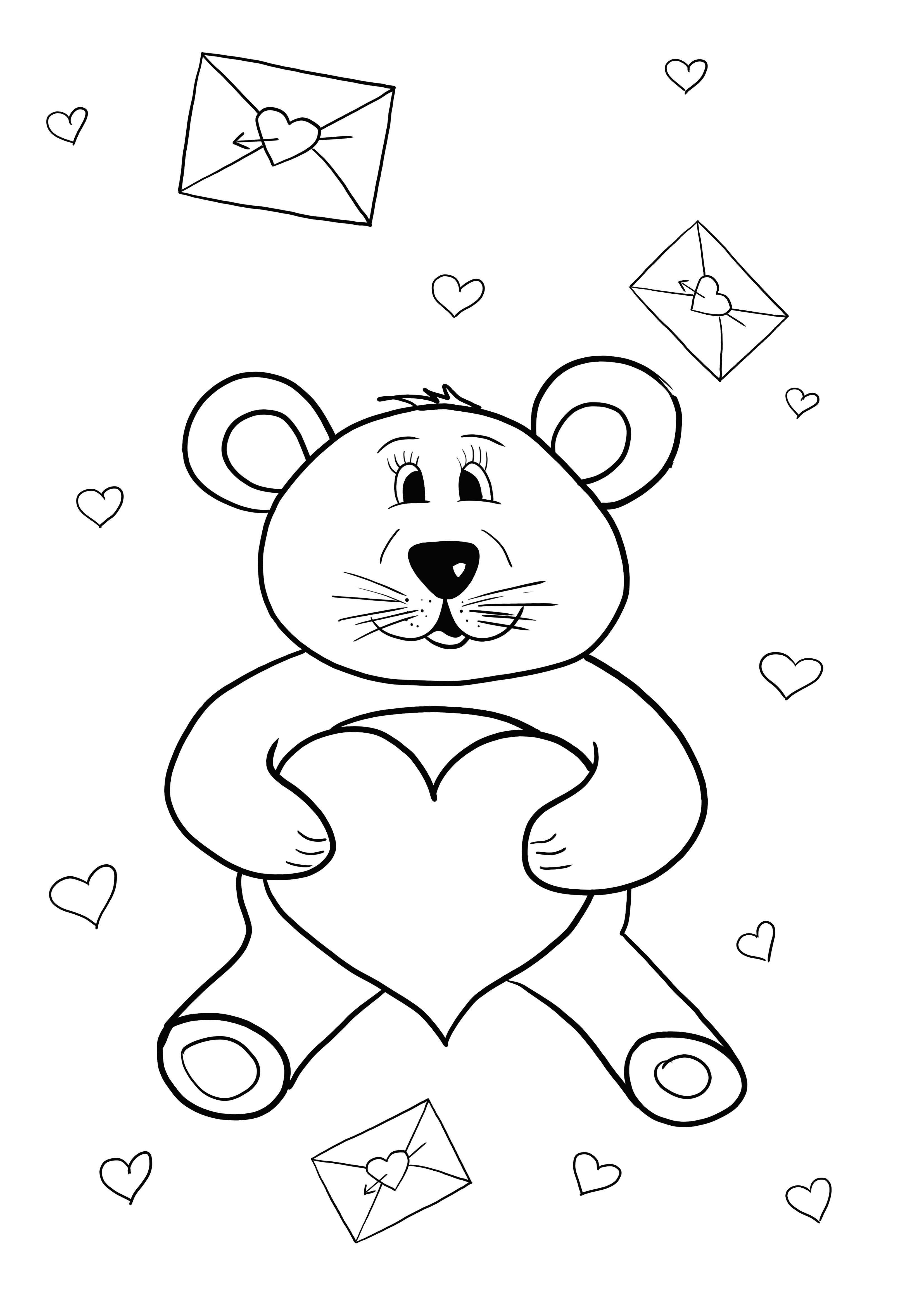 oyuncak ayı ve kalp ücretsiz yazdırılabilir sayfa