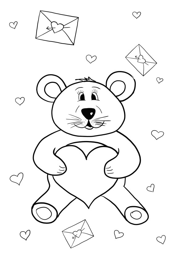 teddy bear and heart free printable page