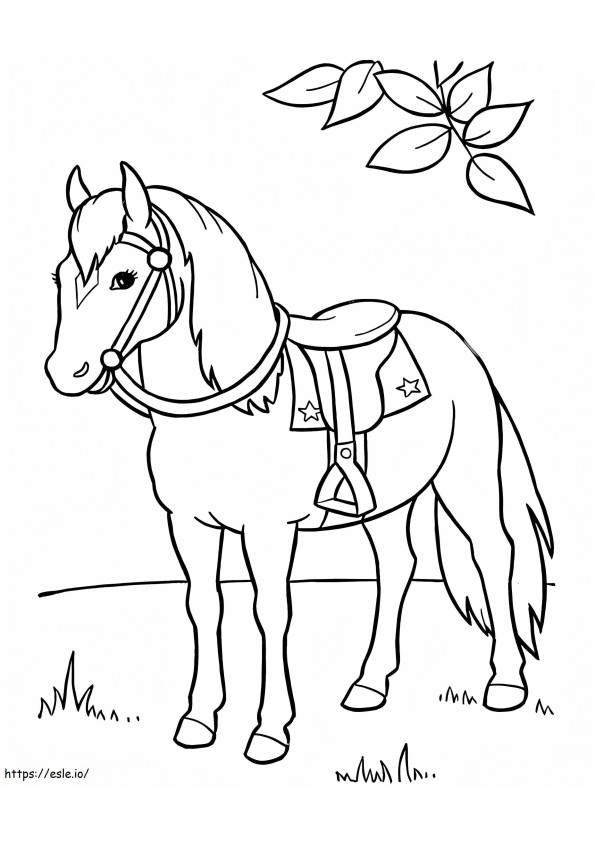 Hevonen seisoo ruohikolla värityskuva