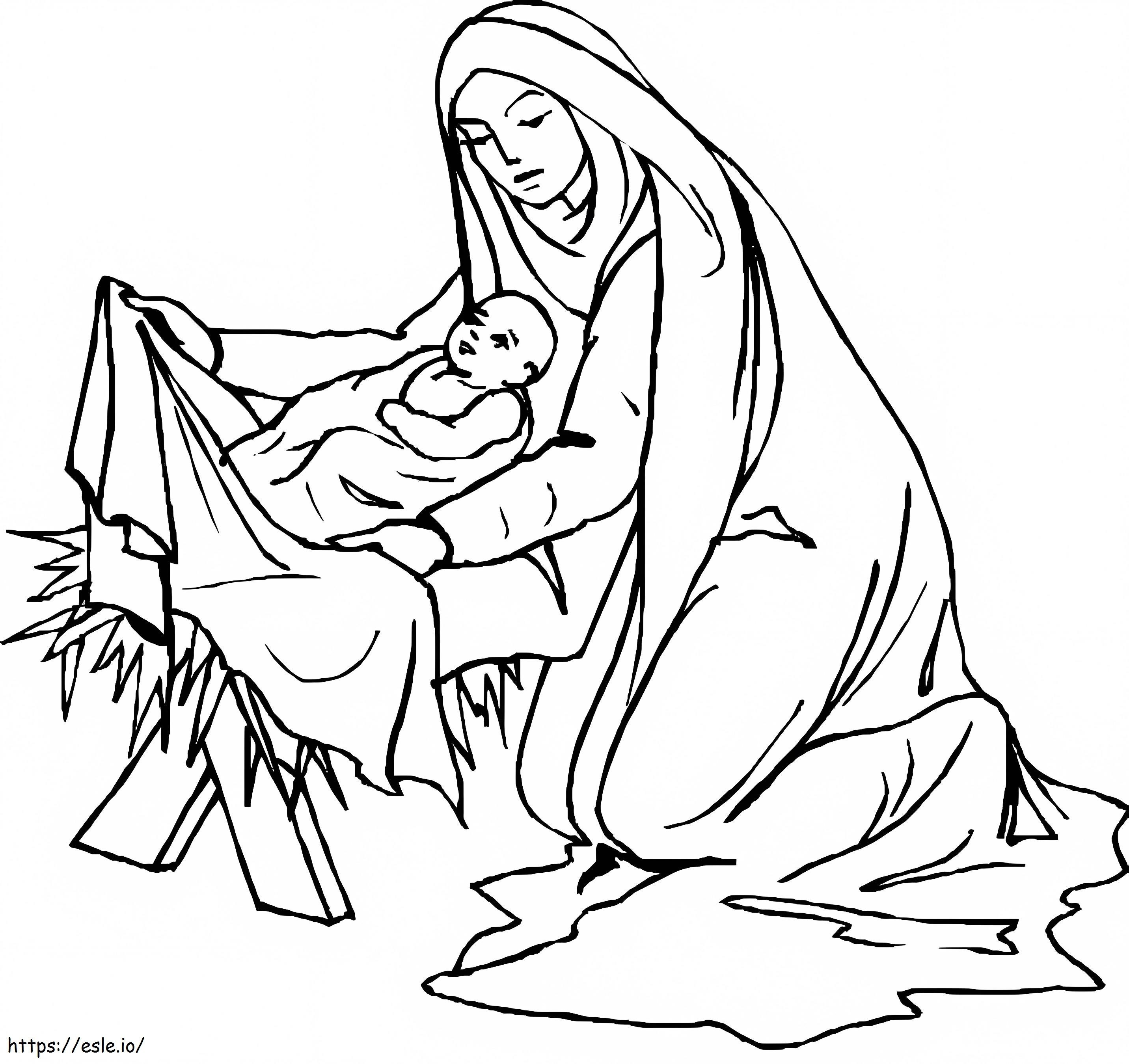 赤子イエスと聖母マリア ぬりえ - 塗り絵