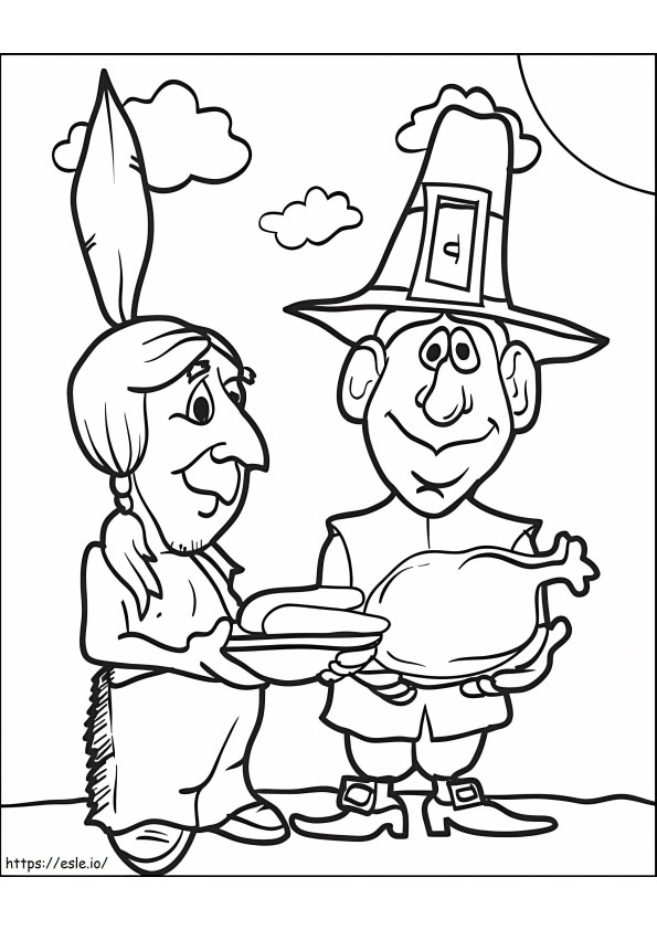 Cartoon Pilgrim And Indian coloring page