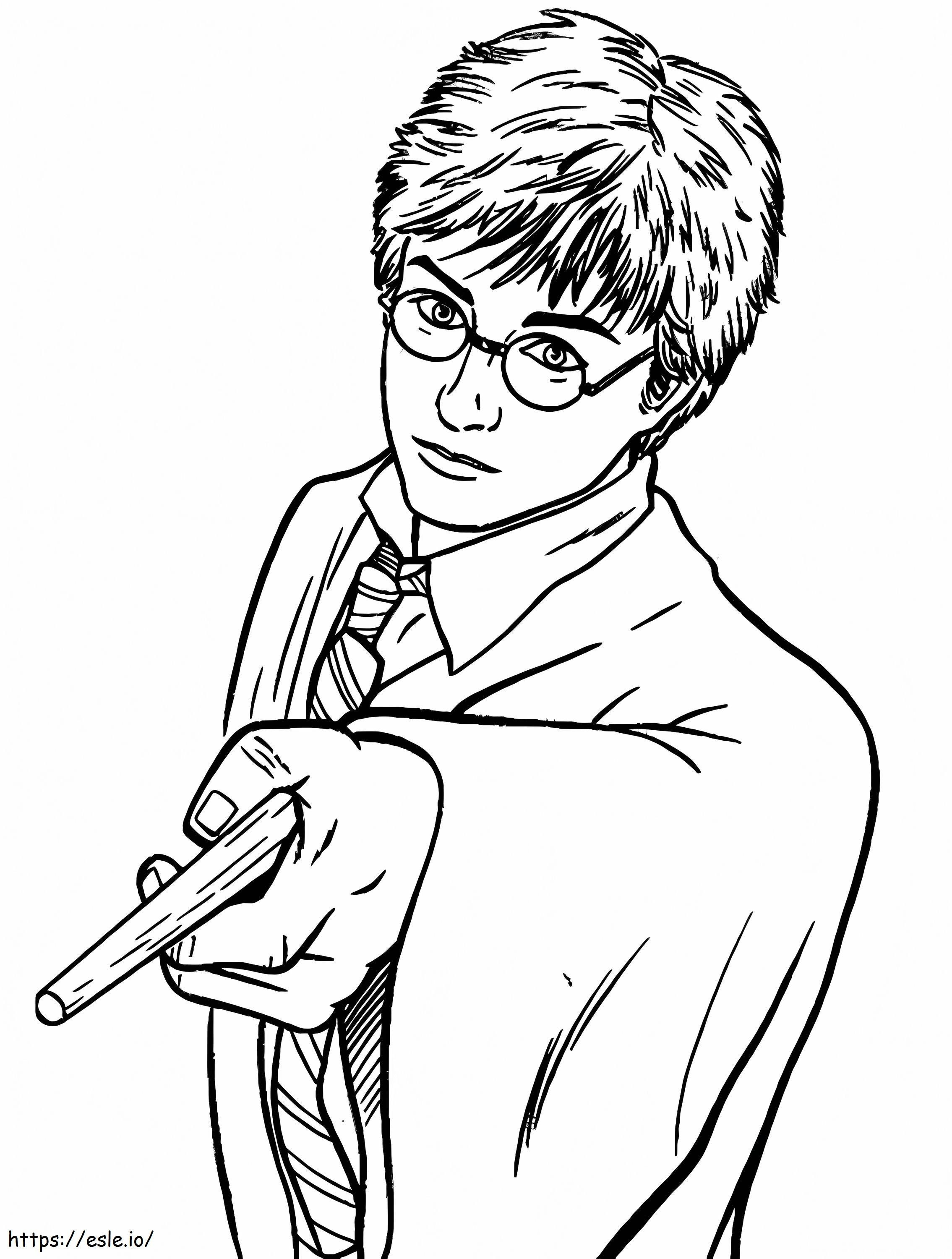 Fajny Harry Potter trzymający magiczną różdżkę kolorowanka