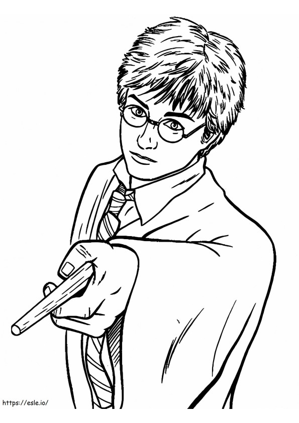 Cool Harry Potter sosteniendo una varita mágica para colorear