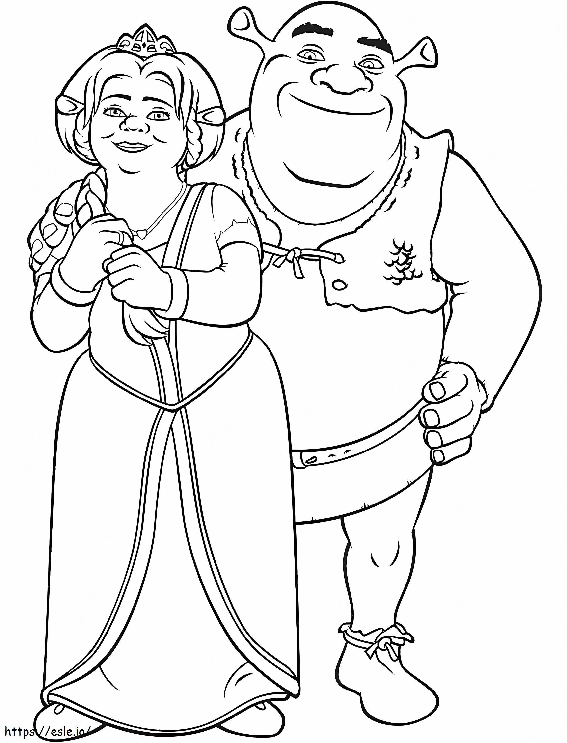 Coloriage  Fiona et Shrek sont heureux A4 à imprimer dessin