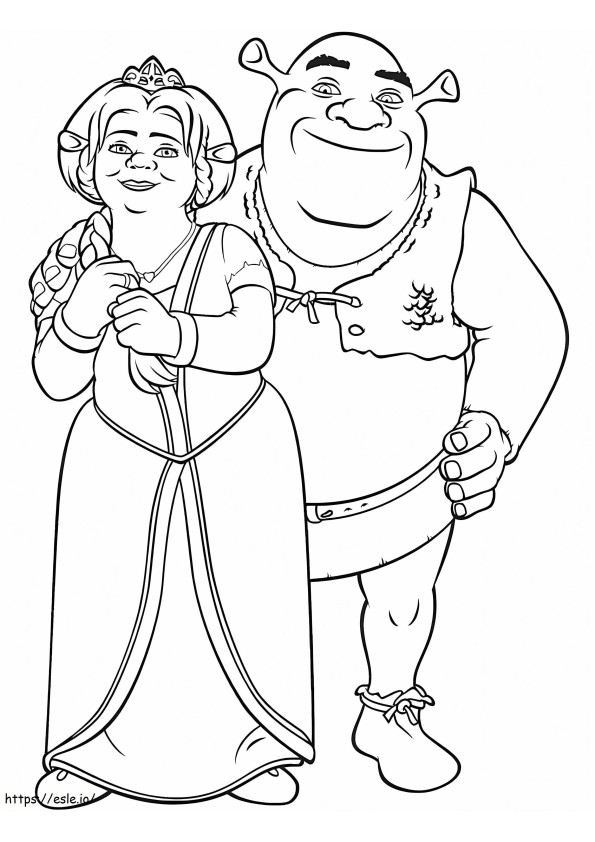  Fiona e Shrek estão felizes A4 para colorir