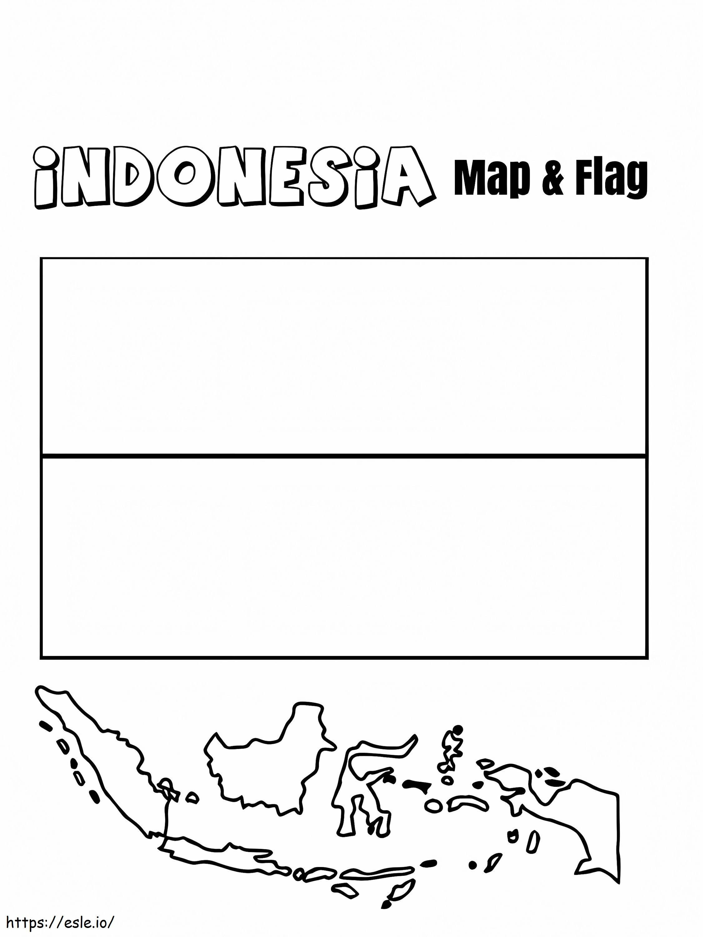 Bandeira e mapa da Indonésia para colorir