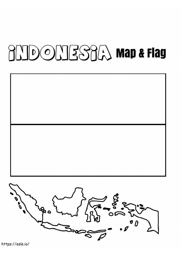 Bandeira e mapa da Indonésia para colorir