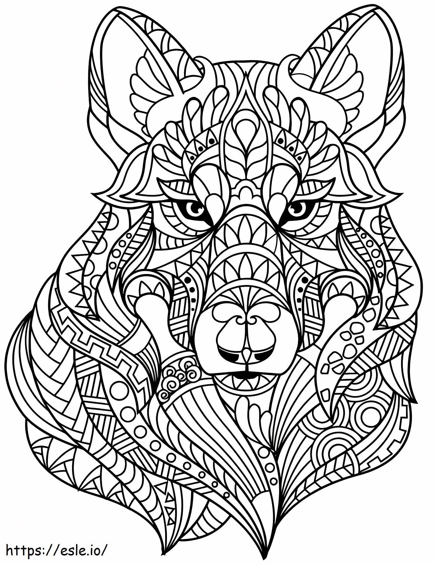 Coloriage Tête de loup Zentangle à imprimer dessin