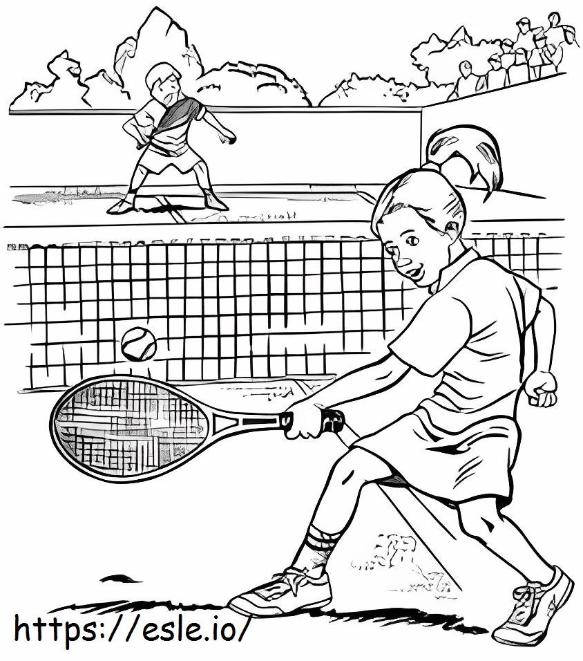 Coloriage Fille et garçon jouent au tennis à imprimer dessin