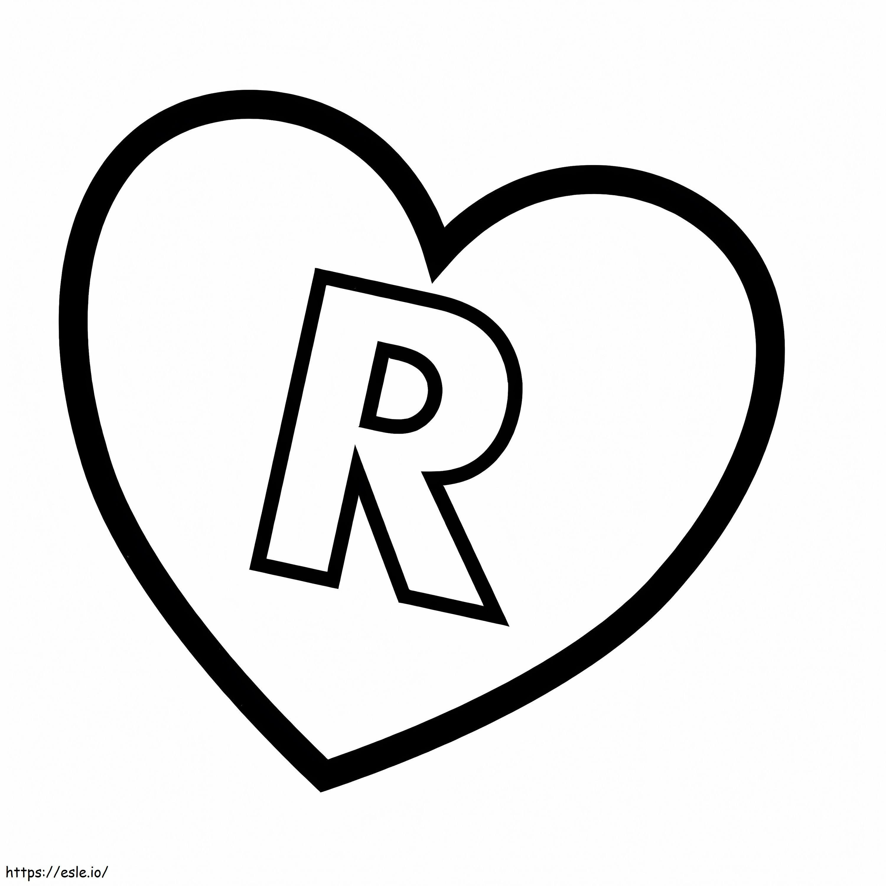 Litera R în inimă de colorat