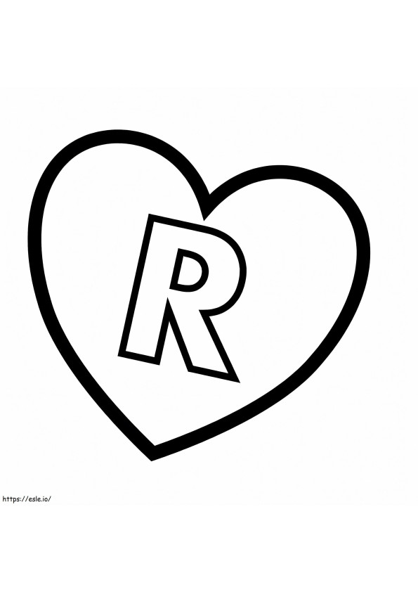 Letra R No Coração para colorir