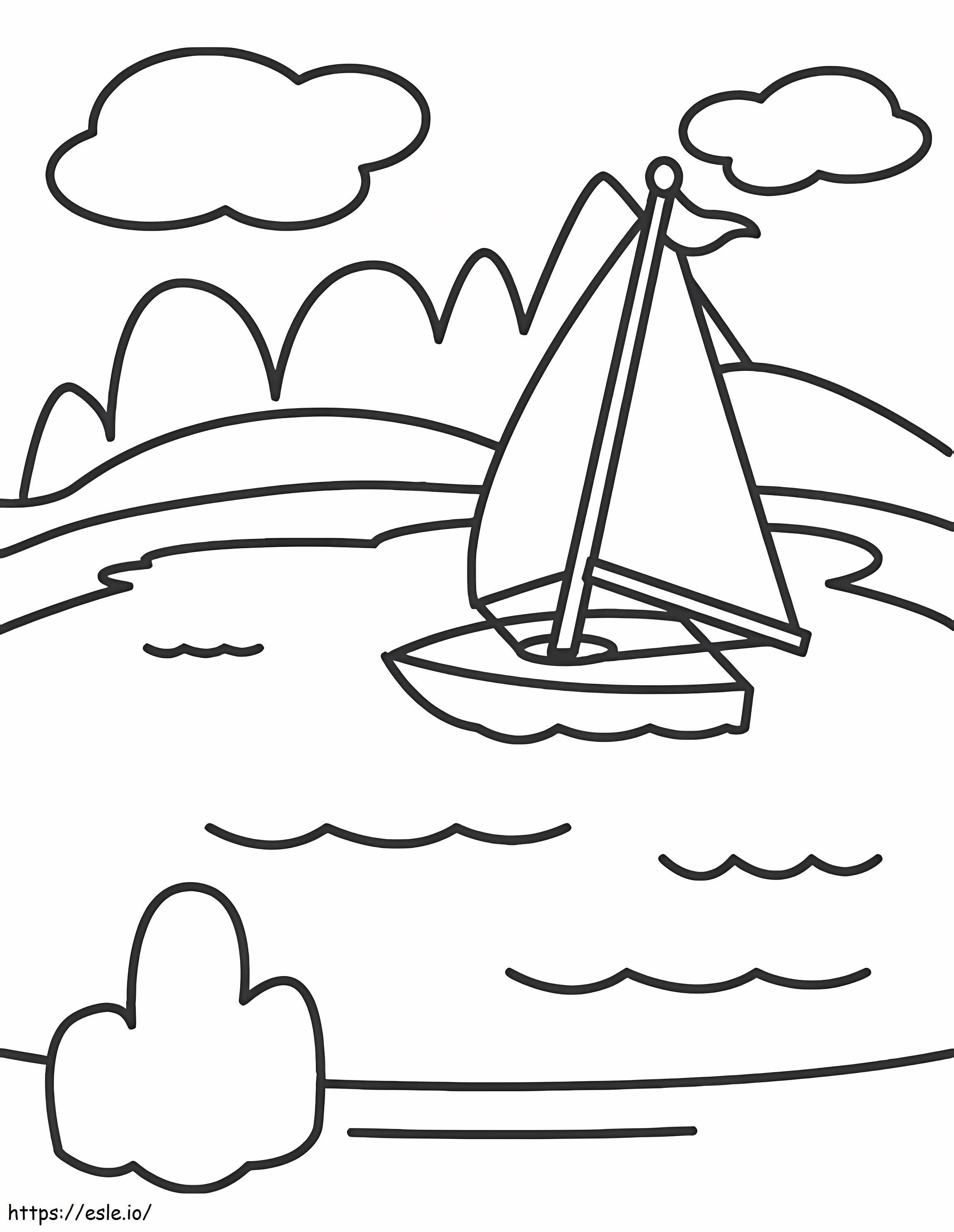 Coloriage Lac et bateau à imprimer dessin