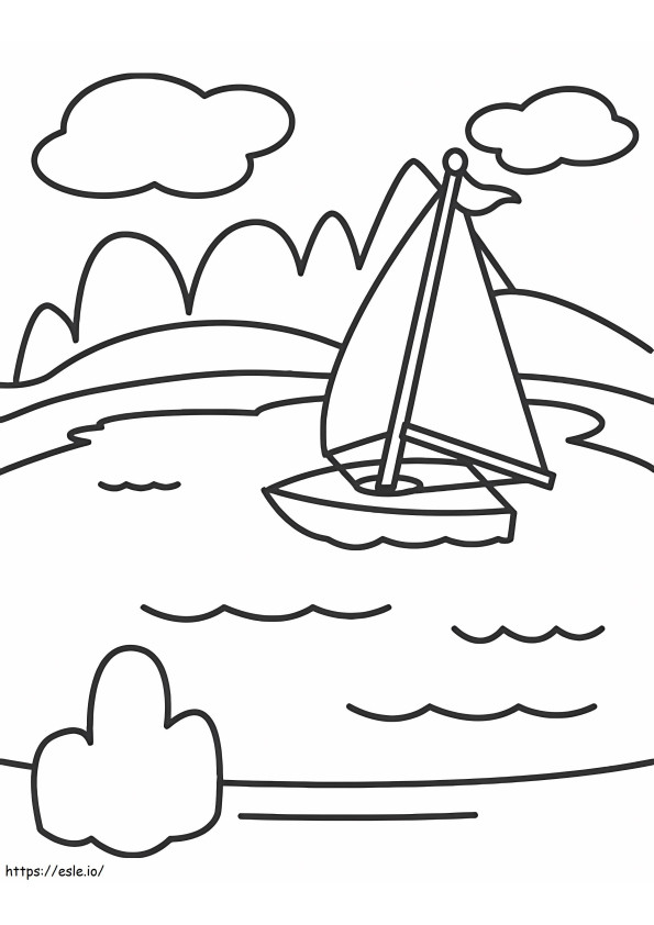 湖とボート ぬりえ - 塗り絵