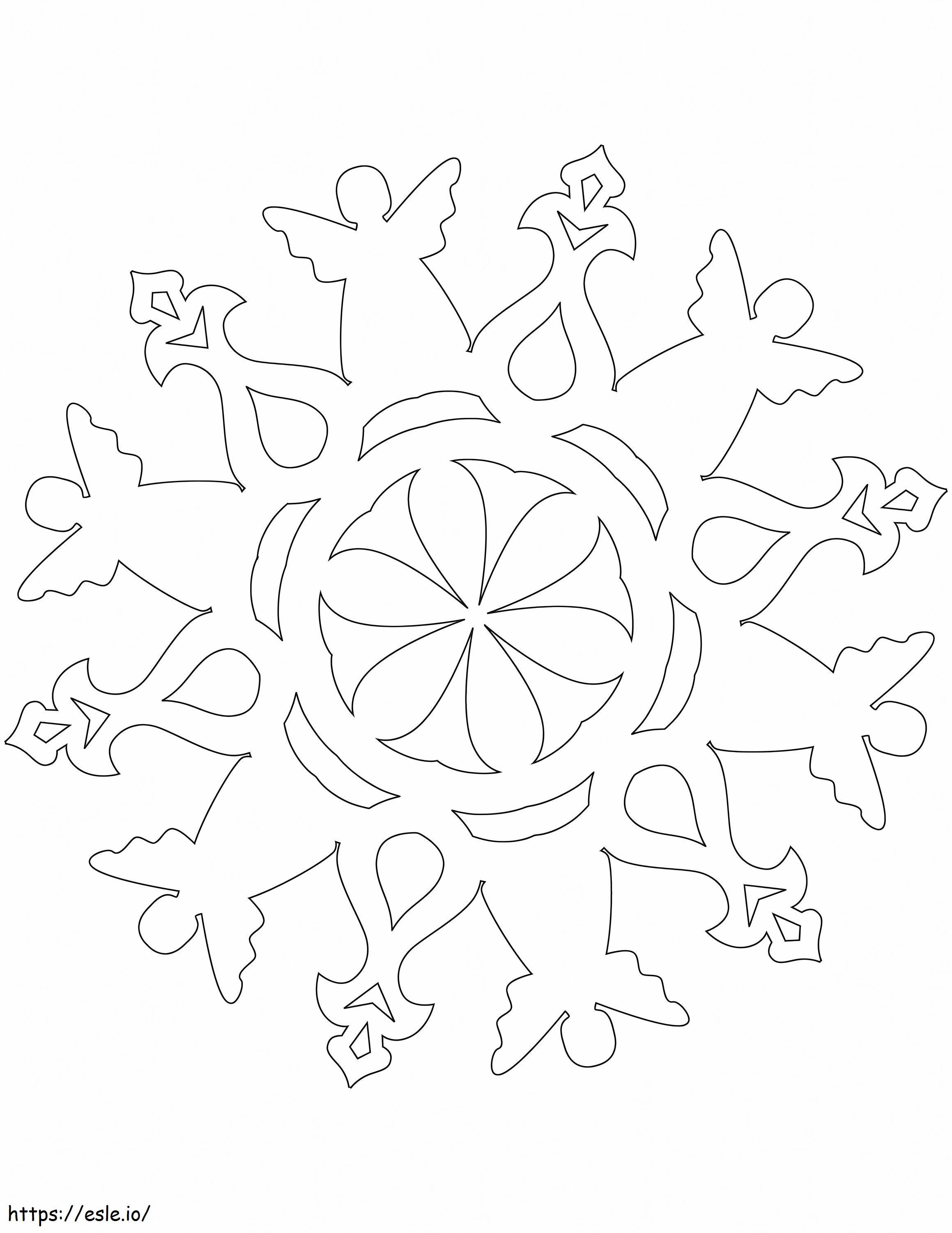 Fiocco di neve con un angelo 1 da colorare